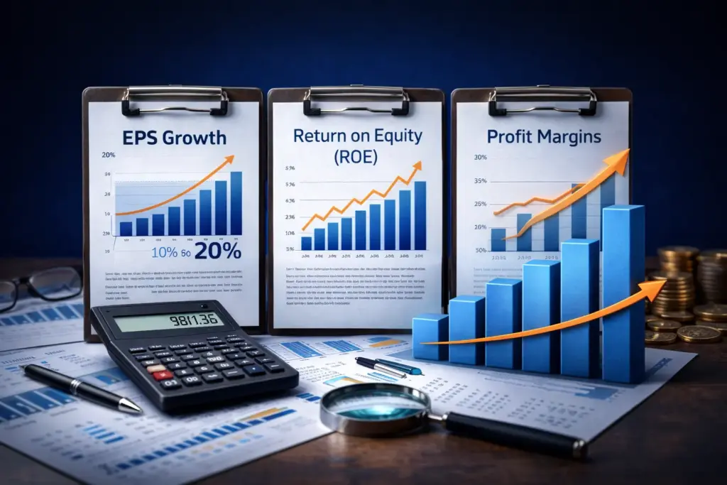 Financial analysis tools and graphs illustrating Growth at Reasonable Price stock metrics.
