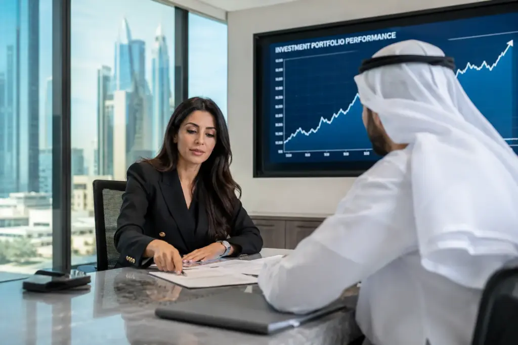 female investor financial advisor meeting uae investment planning