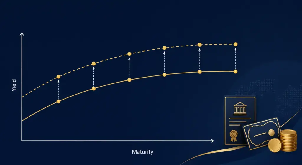 Infographic showing how the Z-spread is added across the full bond yield curve