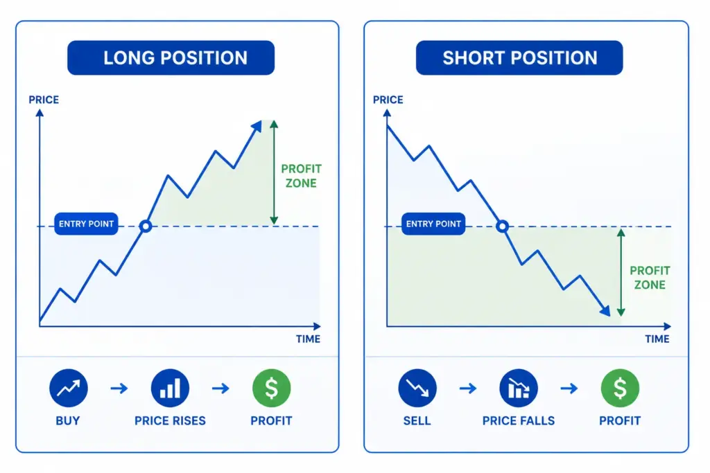 Diagram comparing how long and short CFD positions generate profit
